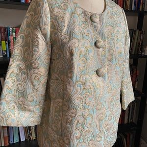H&M gold & aquamarine brocade swing jacket